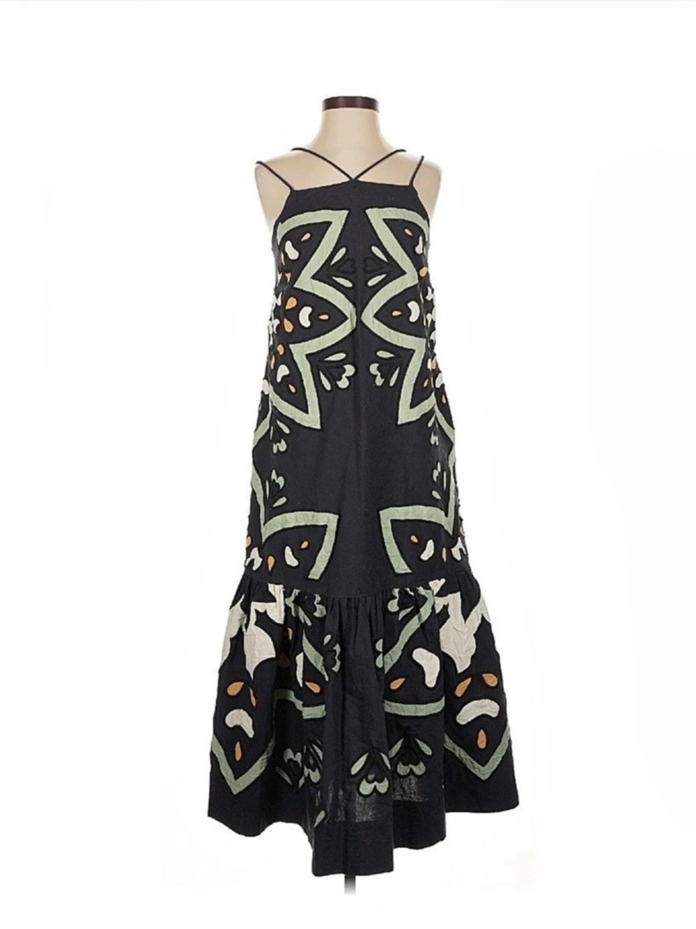 Sea New York Printed Maxi Dress Black & Green Size XS Like New
